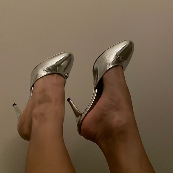 CHANEL Shoes - CHANEL 36.5 Silver Mules. Metallized GoatSkin